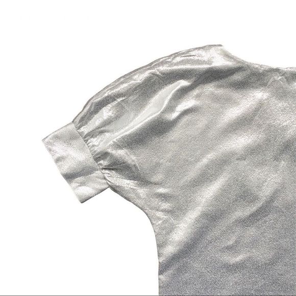 Anthropologie & Other Stories silver lamé short sleeve puff sleeve top size 4 - Picture 6 of 16
